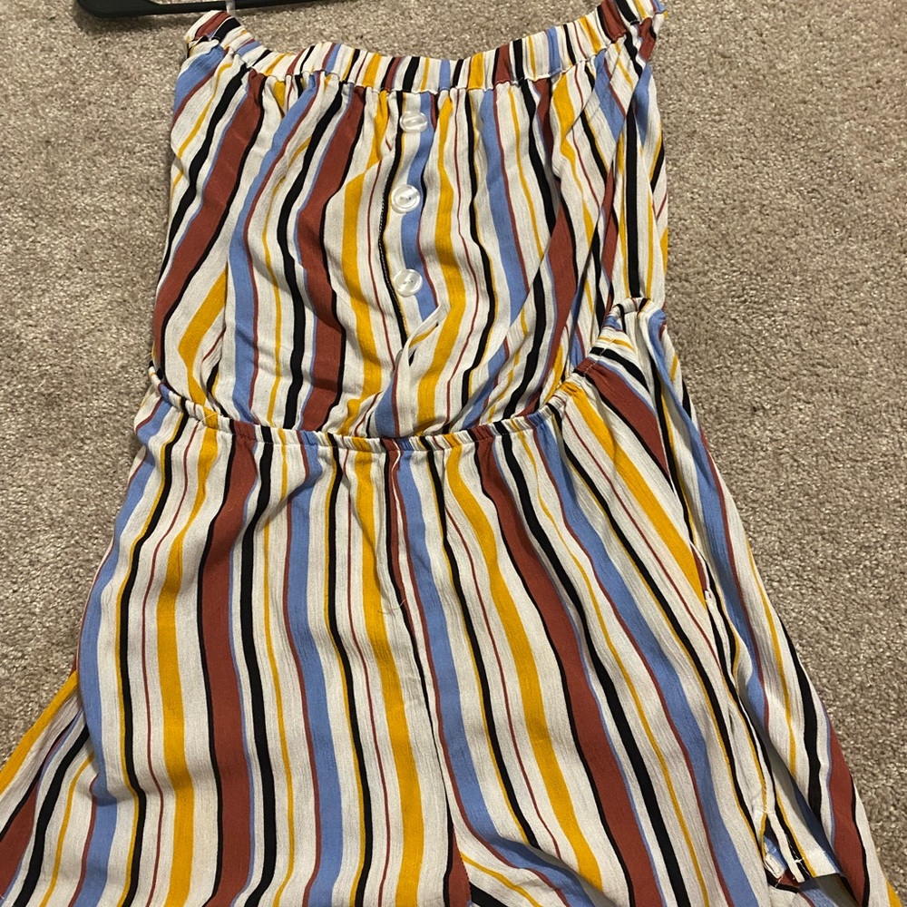 Striped strapless romper